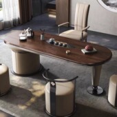 南美胡桃木茶桌轻奢现代高级大师设计电器一体家居别墅阳台茶台