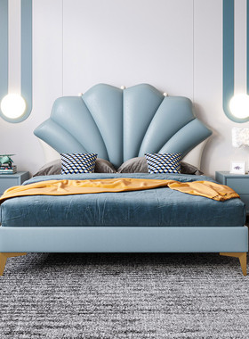 NRFB113#贝壳儿童床女孩冰雪奇缘轻奢现代单人床少女天蓝色爱莎梦