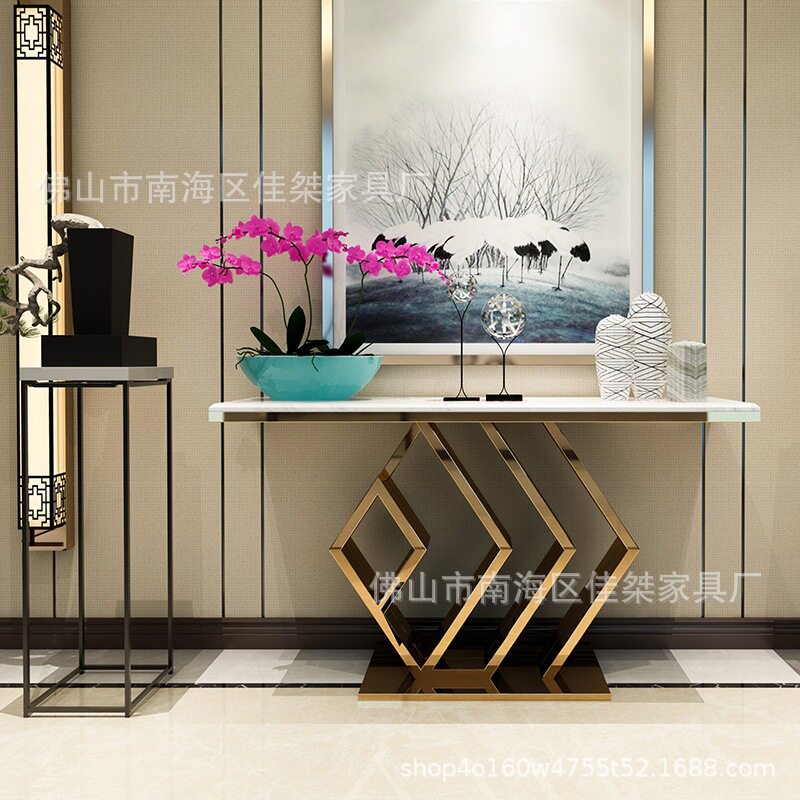 靠墙端景玄关桌 现代简约大理石玄关柜 别墅客厅不锈钢玄关台122k