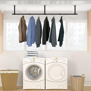 工业管道衣架壁挂式服装杆重型黑色钢铁橱储物洗衣房挂杆