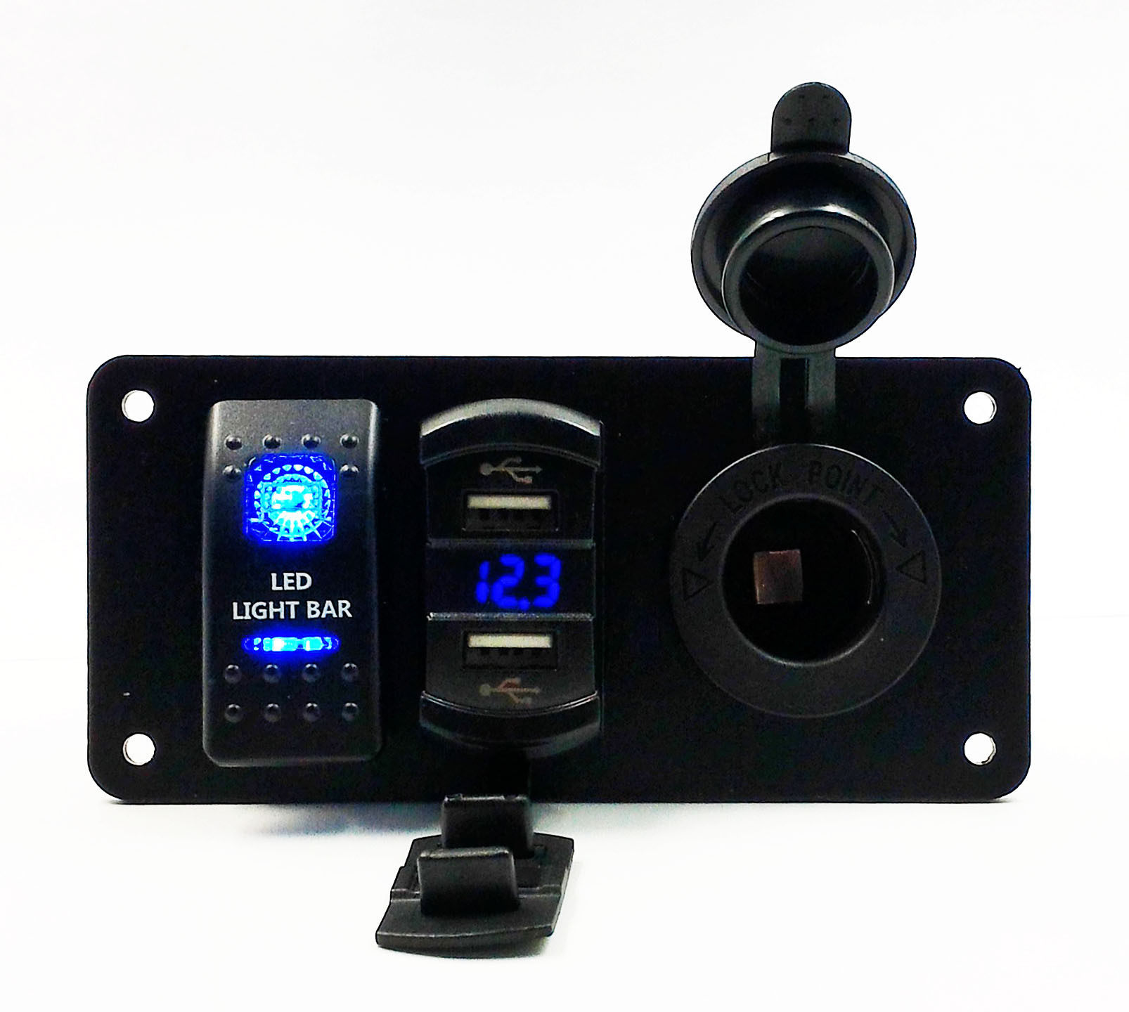 汽车游艇改装开关面板车载船型开关+车载点烟器带开关式双USB