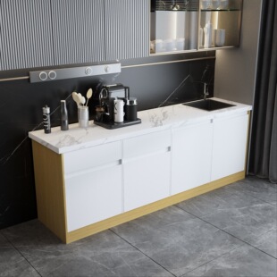 公司茶水间水吧台一体柜办公室吧台柜切洗台阳台家用成品靠墙