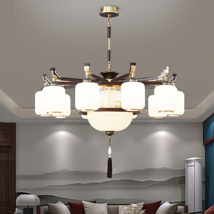 复式楼大吊灯新中式全铜实木中国风别墅挑空跃层楼中楼梯客厅长灯