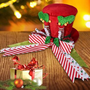 跨境新品圣诞树装饰品树顶星条纹精灵腿树帽亮片圣诞树礼帽装饰