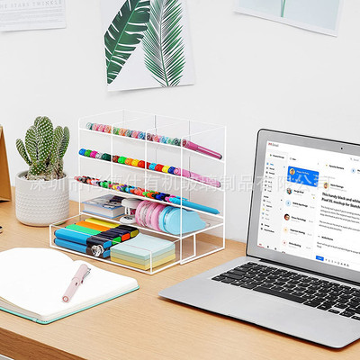 亚克力笔收纳架升级亚克力桌面收纳盒带10隔层加抽屉书桌笔架家居