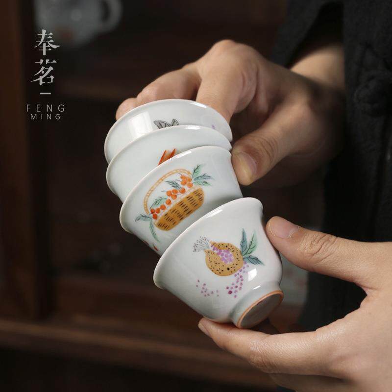 云隐造物仿古釉手绘单杯功夫品茗杯小号主人杯手绘泡茶杯釉上小