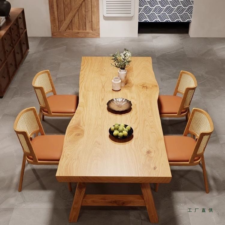 日式实木餐桌鲸鱼餐桌椅组合客厅书桌饭桌家用长方形北欧工作台