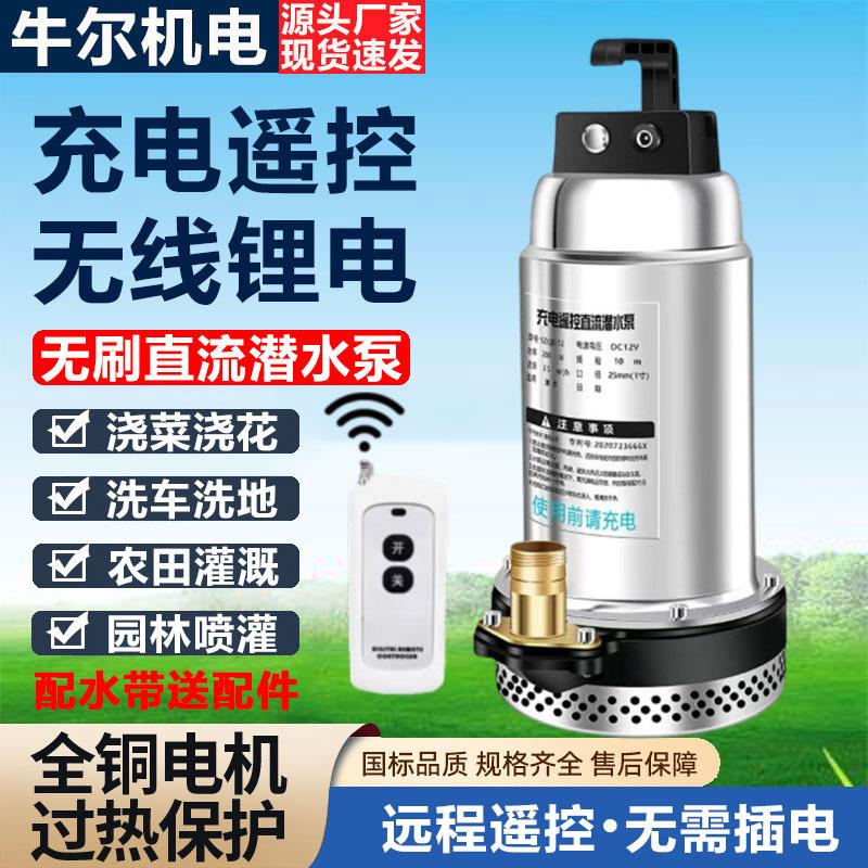 充电式直流无刷潜水泵远程遥控锂电池家用浇菜农用灌溉无线抽水泵