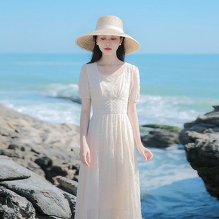 初恋甜美方领小清新收腰温柔风连衣裙 2024a夏季 新款 女装 裙子法式