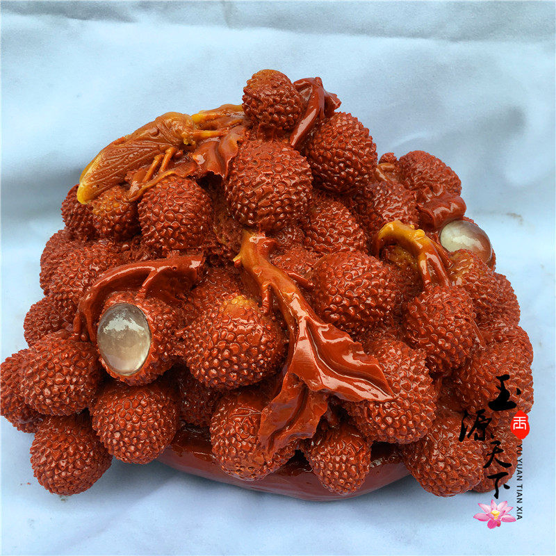 荔枝芙蓉石仿寿山石摆件新中式家居玄关客厅电视柜工艺品桌面装饰