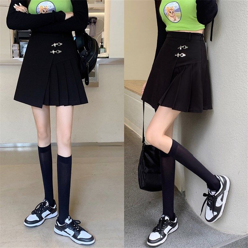 黑色百褶裙女秋季a字半身裙设计感高腰显瘦甜酷风2021大码jk短裙