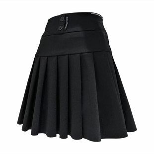 百褶裙女2022春新款 高腰a字半身裙女黑色松紧腰显瘦防走光短裙潮