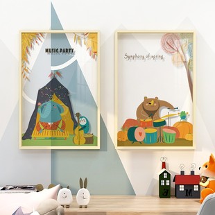 起贝卡通动物透明画儿童房间装饰画男孩女孩卧室背景墙壁画床头画