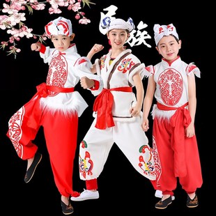 新儿童安塞腰鼓服装陕北风陕西民歌演出服中小学秧歌舞龙打鼓表演