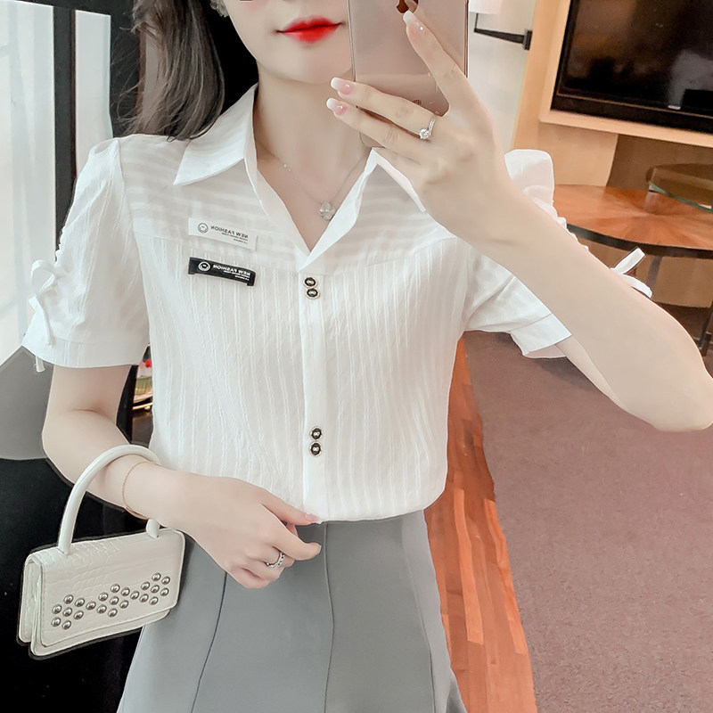 150小个子薄款短袖雪纺衬衫女装夏155穿搭上衣时尚气质女士衬衣xs