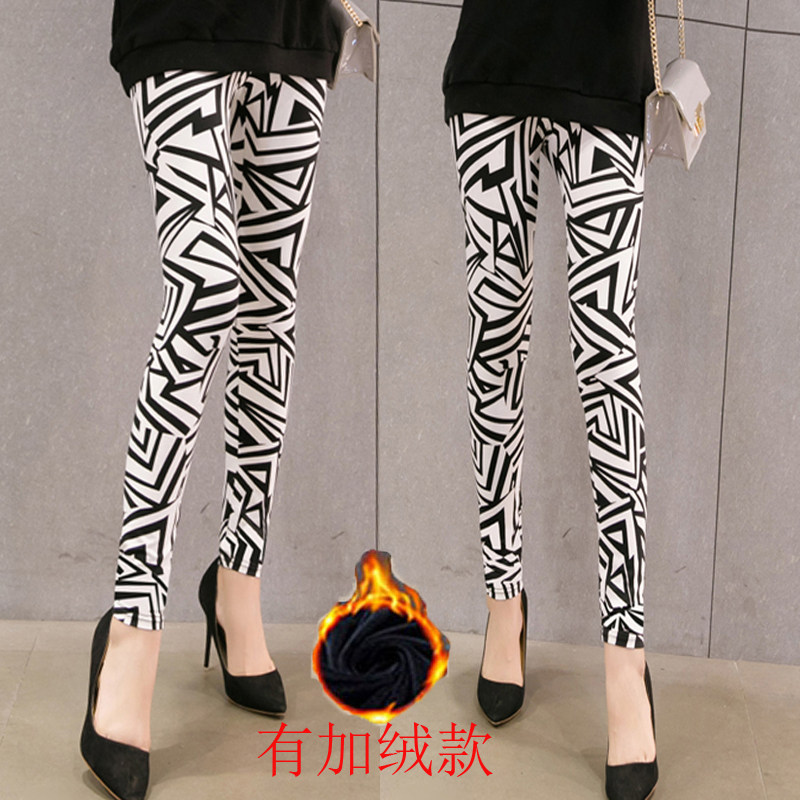 夏季花色大码女裤子高腰打底裤女七分裤夏天薄款九分长裤弹力花裤