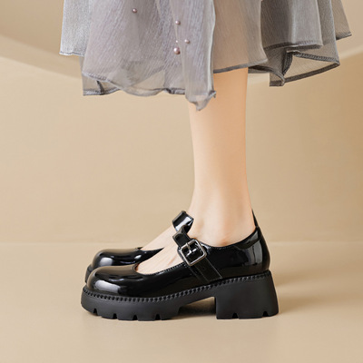 厚底玛丽珍鞋女学院风一字带圆头小皮鞋复古jk制服鞋单鞋猪腰子鞋