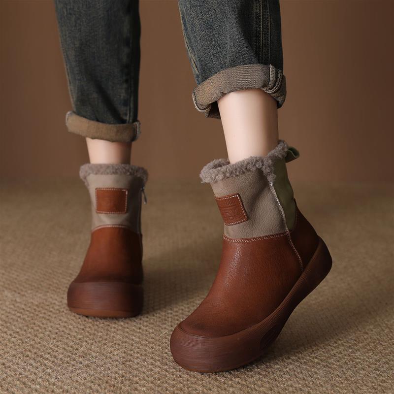 头层牛皮雪地靴女2025冬款