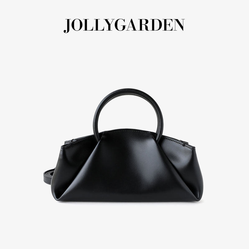 JOLLY GARDEN【谜光】新款真皮皱褶手提盒子包通勤大容量斜挎女包