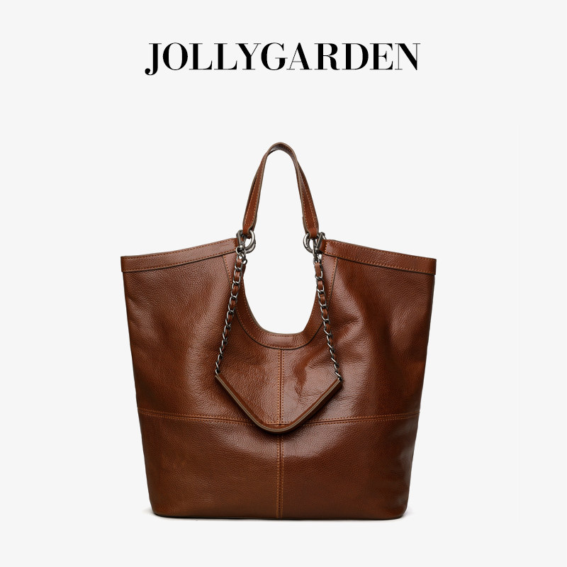 JOLLY GARDEN【随风】新款大号链条牛皮水桶包大容量手提腋下女包,箱包皮具/热销女包/男包,托特包,淘宝优惠券,粉丝福利购,淘宝优惠卷