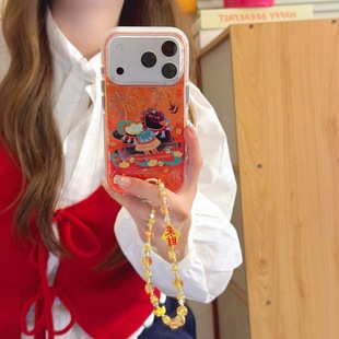 吉能虎新款烟花金元宝财气黑马适用于苹果17promax带手链手机外壳iPhone16pro全包边防摔15/14/13保护套