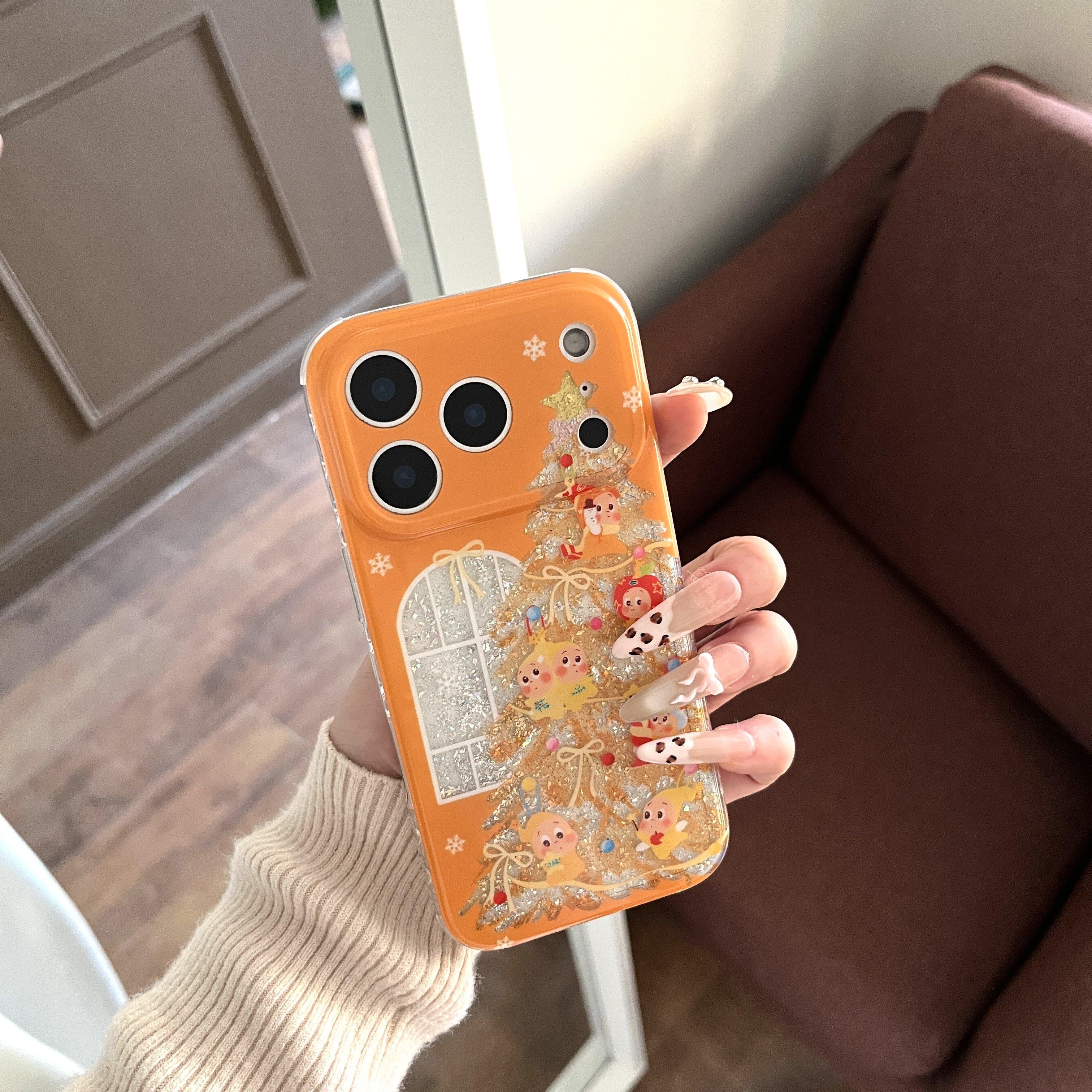 吉能虎新款闪粉圣诞树橙色星星人适用于苹果17promax手机外壳iPhone16pro全包边防摔15/14/13保护套
