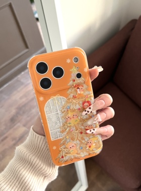 吉能虎新款闪粉圣诞树橙色星星人适用于苹果17promax手机外壳iPhone16pro全包边防摔15/14/13保护套