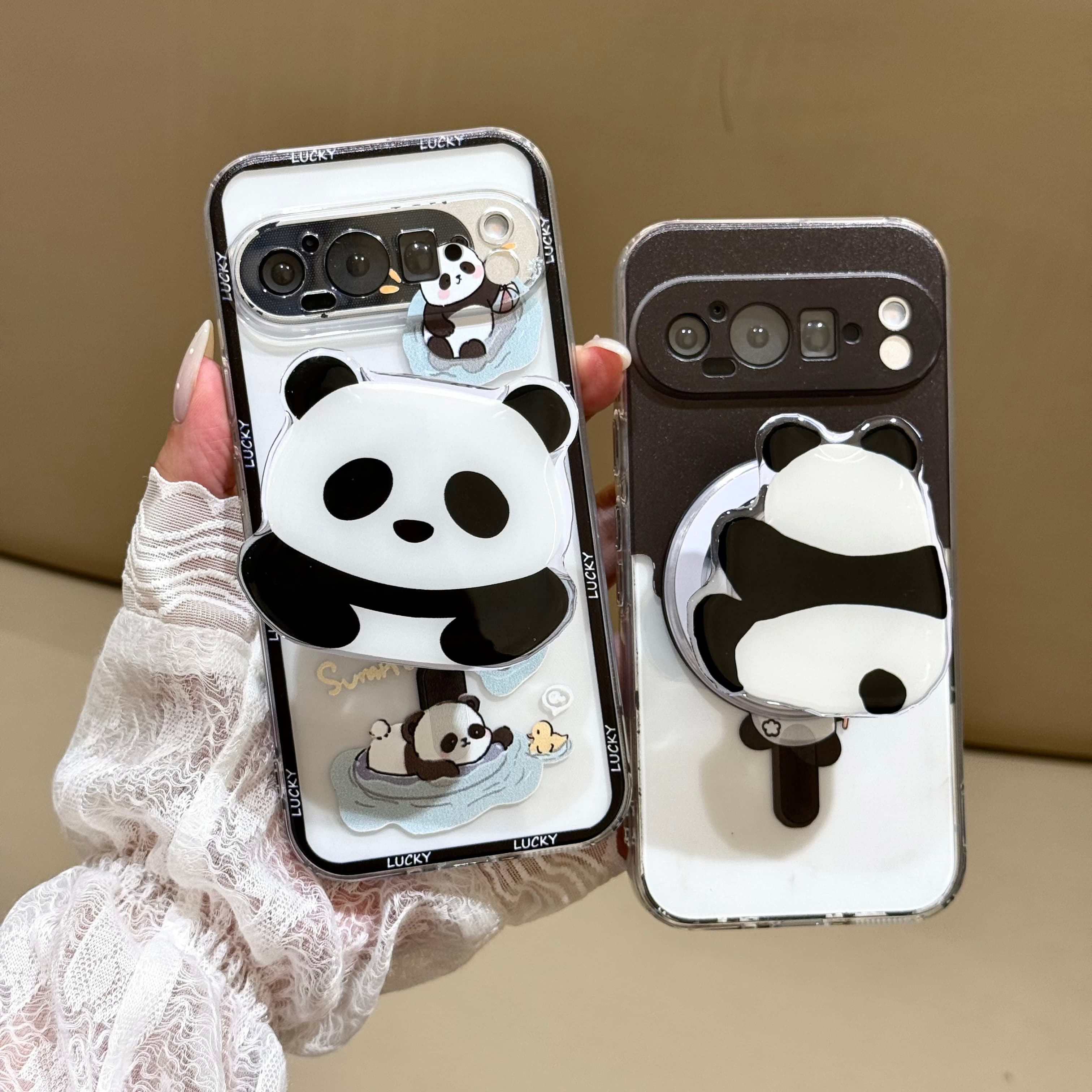 吉能虎新款游泳熊猫适用于谷歌11proXL带手链磁吸支架手机壳Pixel10A/9全包防摔ins风卡通保护套