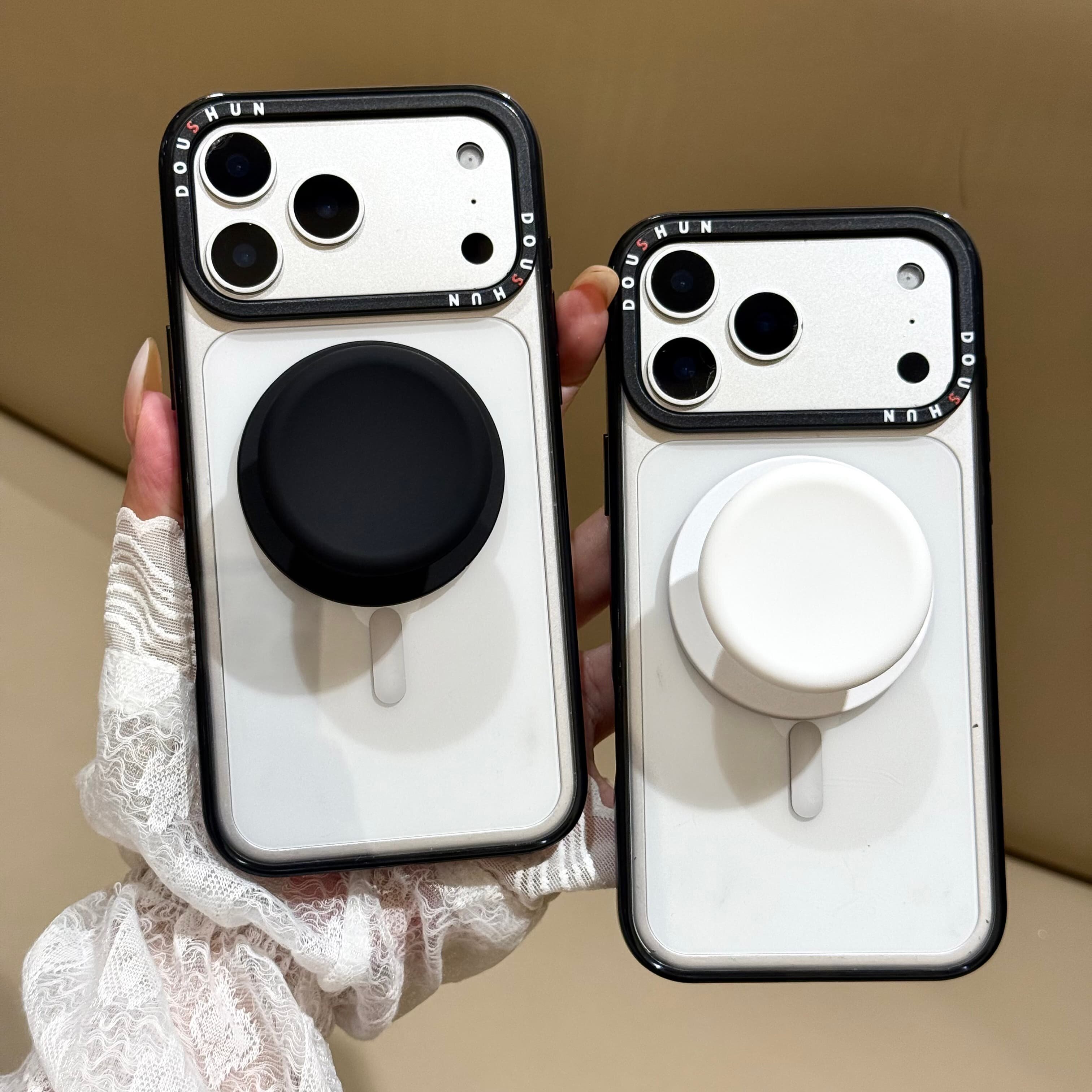 吉能虎新款简约纯色黑边适用于苹果18promax带支架磁吸手机外壳iPhone17/16pro全包边防摔15/14/13保护套