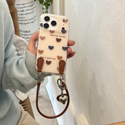 吉能虎新款秋冬色满屏爱心适用于苹果17promax带手绳手机外壳iPhone16pro全包边防摔15/14/13保护套