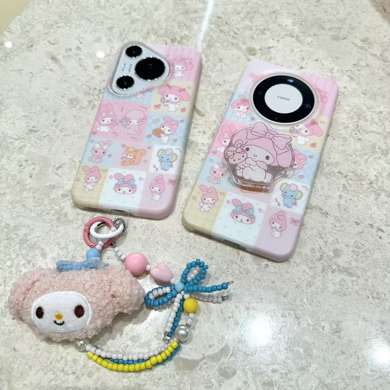 吉能虎新款拼格美乐蒂适用于华为Pura70pro+带手绳支架手机壳Mate60pro全包边防摔Pura70创意ins风女款保护套