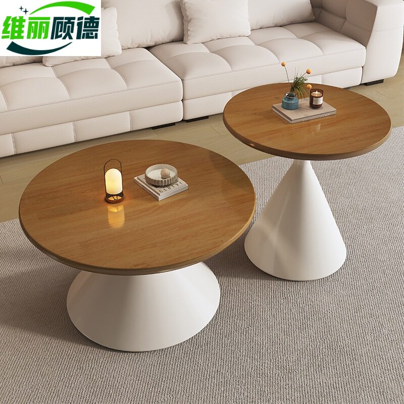 现代简约实木茶几小户型家用客厅网红轻奢2024新款圆形沙漏茶几
