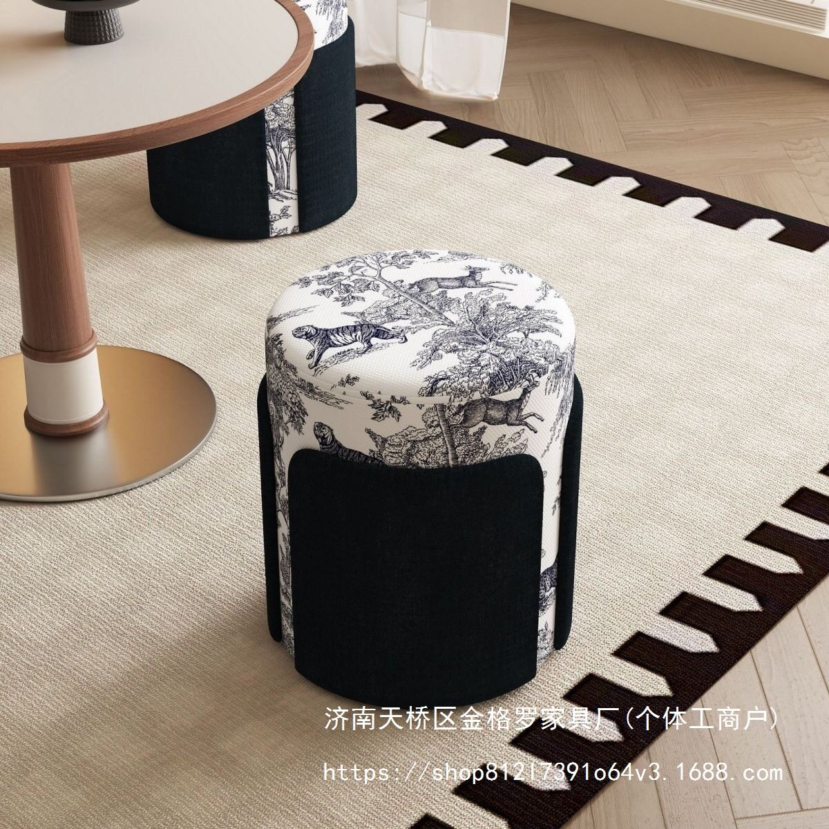 中古风梳妆凳圆凳坐凳家用意式轻奢化妆凳茶台凳休闲凳沙发小凳