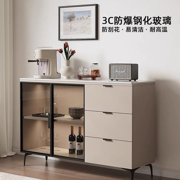 岩板餐边柜靠墙家用微波炉收纳储物柜沙发隔断柜厨房现代简约风