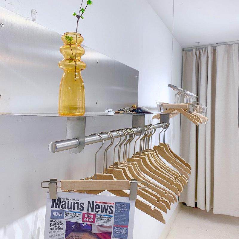 不锈钢展示架男女服装店陈列隔板店铺侧挂上墙挂衣杆壁挂收纳