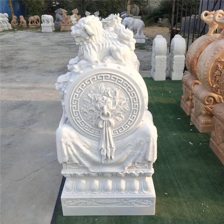 汉白玉仿古抱鼓石门墩一对