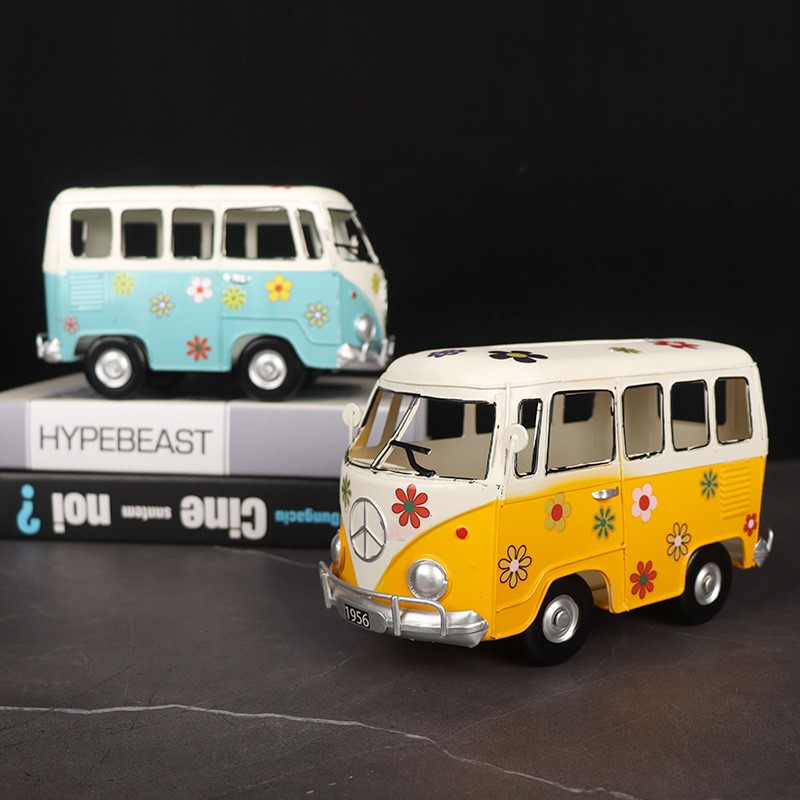 复古创意铁质巴士老爷车模型纸巾盒抽纸盒客厅家用铁艺摆件装饰品