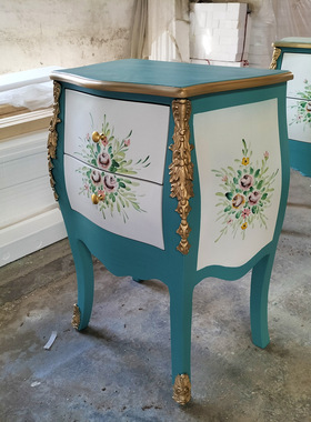 至高美沙发边桌法式边几柜式实木床头柜蓝色彩绘客厅家具花架批发