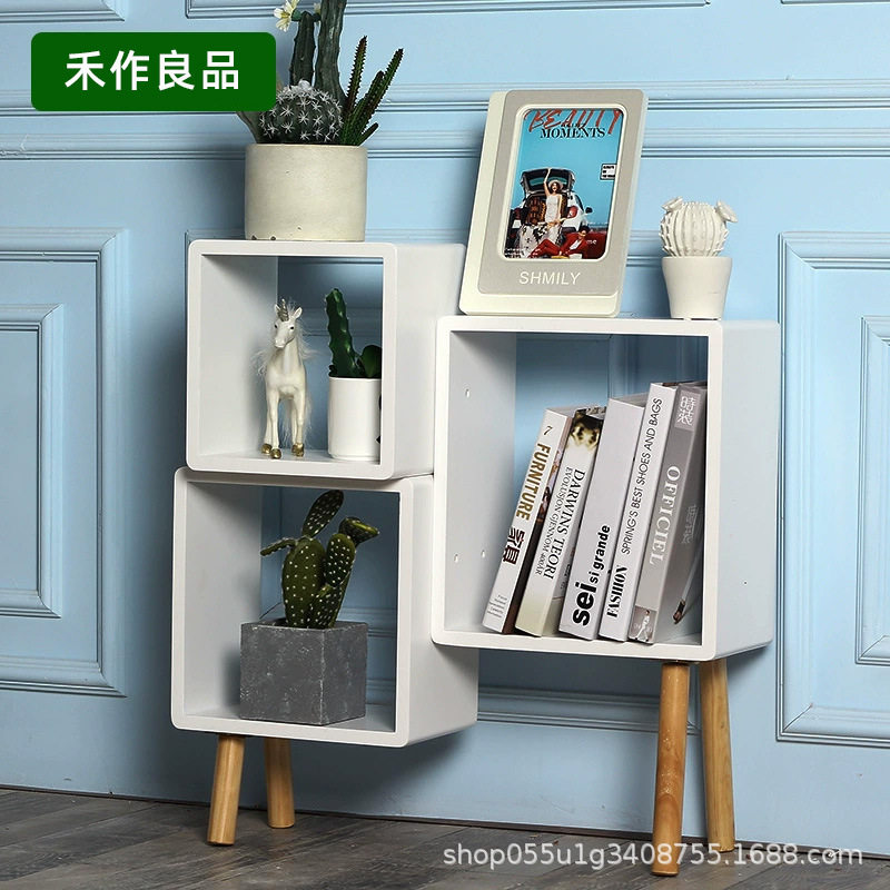 北欧多层置物架白色客厅收纳架实木腿落地书架阳台简约展示架