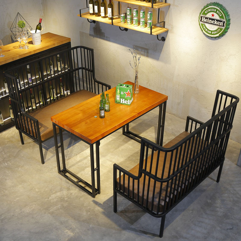 歌舞厅酒吧美式卡座 咖啡厅铁艺复古沙发餐桌椅组合 工业风双人椅