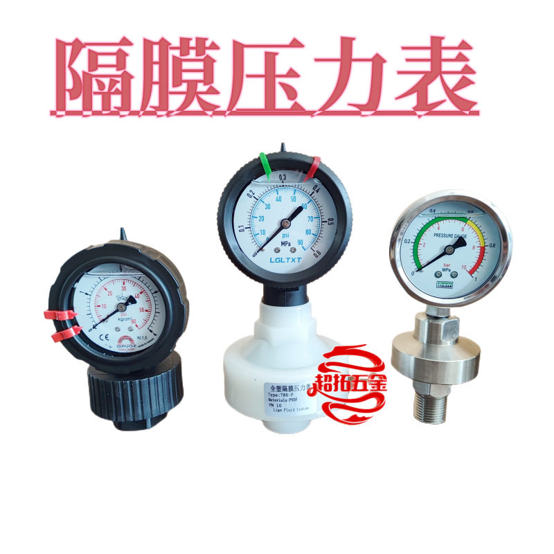 全塑PVDF隔膜压力表氟橡胶耐强腐蚀耐强酸强碱红旗不锈钢隔膜