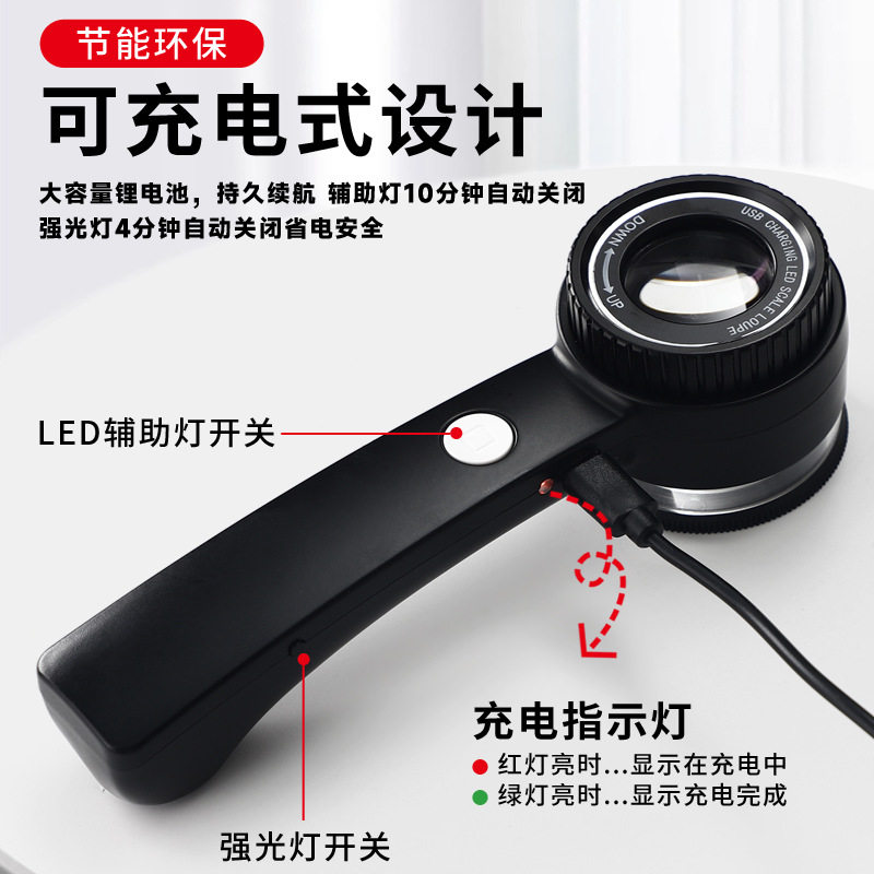 60倍USB充电LED带灯鉴定放大镜