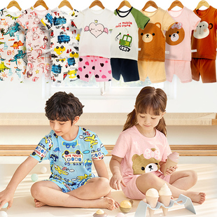 儿童睡衣短袖男童竹节棉家居服女童空调服宝宝短裤套装纯棉居家服