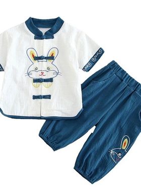两三四五六岁男童夏装套装儿童中国风汉服夏季短袖短裤男女孩衣服