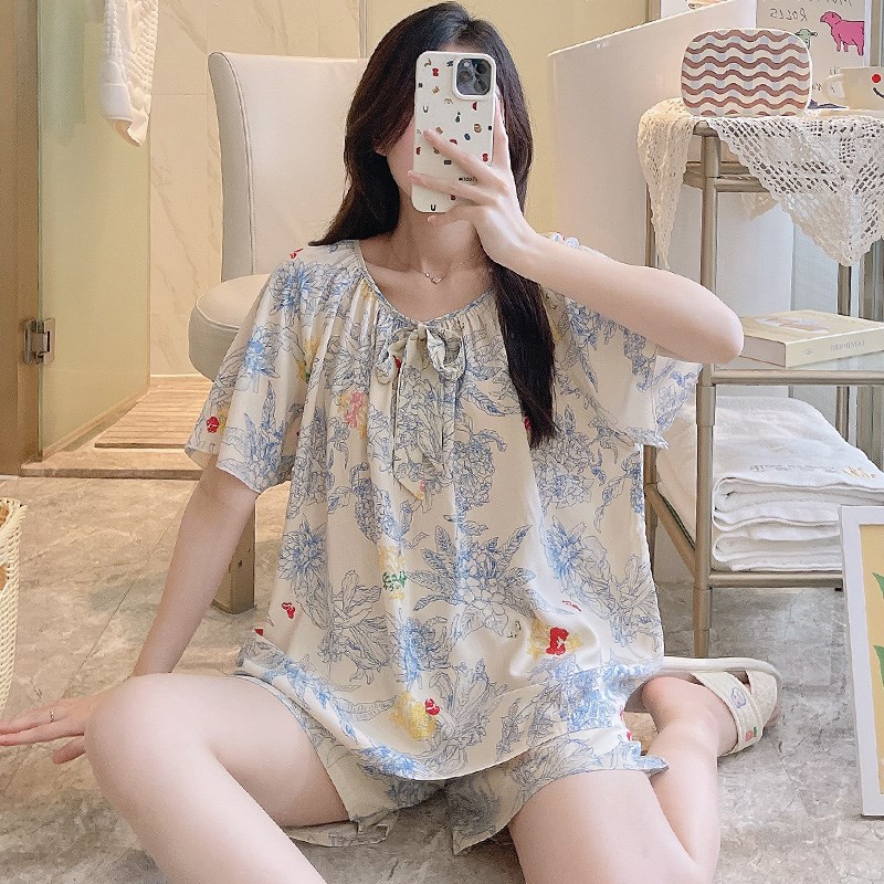 2024新款睡衣女夏国风款棉绸家居服清冷高级感可外穿大码棉绸套装