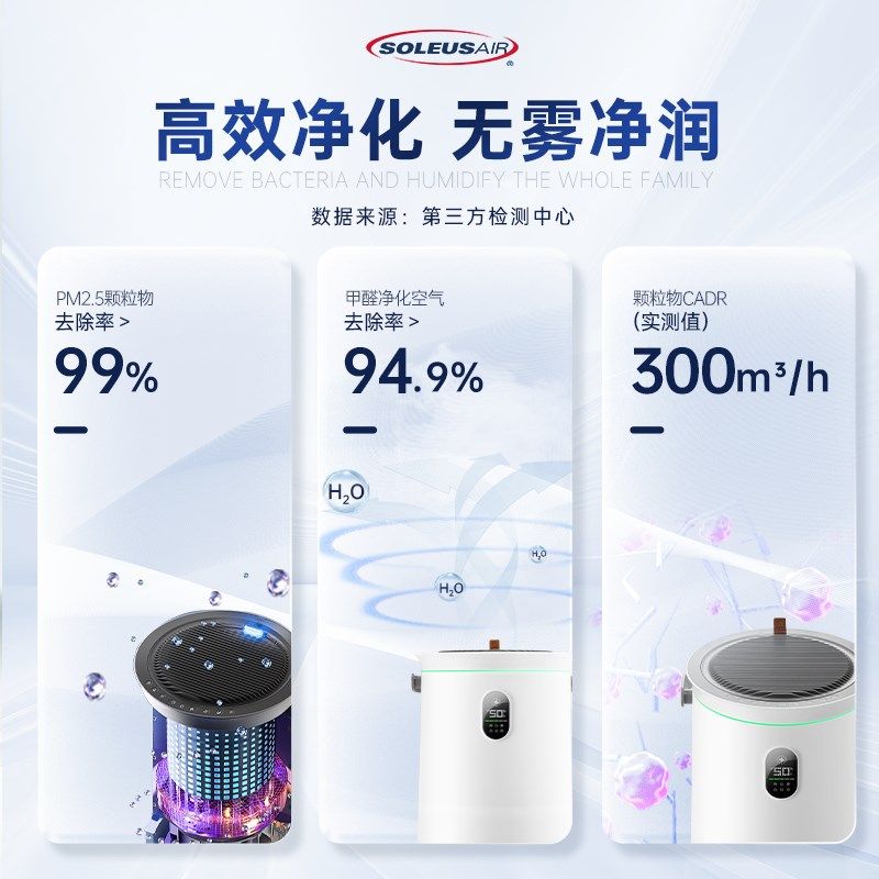 舒乐氏空气净化加湿器一体机家用卧室客厅低噪音除醛除菌大加湿量