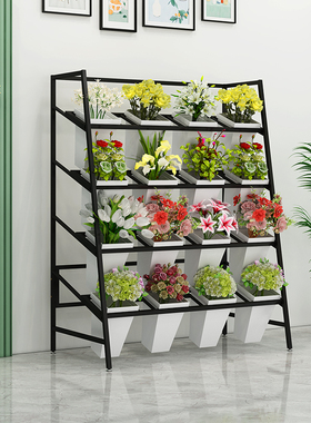 花店花架鲜花展示架铁艺梯形多层摆放架室内花卉架醒花桶置物架子