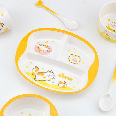 朝气猫儿童碗耐摔宝宝辅食碗家用婴幼儿餐具小孩吃饭专用碗勺套装