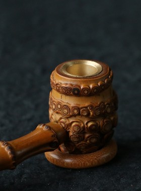 精品纯手工制作天然满钉竹根小烟斗竹制老竹鞭烟袋锅烟嘴烟具把玩