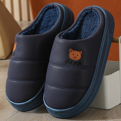 棉拖鞋男2025冬季新款皮面居家室内情侣加厚底外穿防滑保暖棉拖鞋